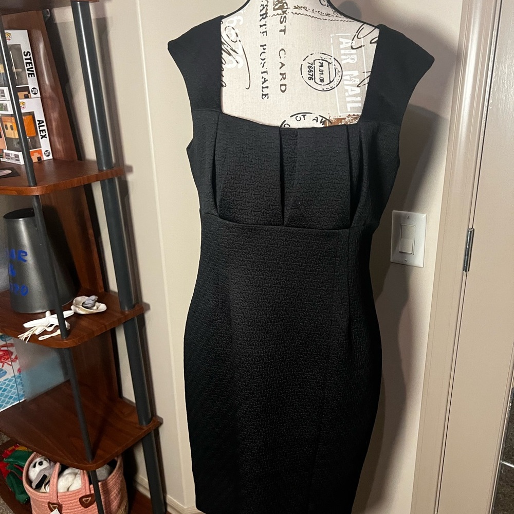 Calvin Klein Black Square-Neck Midi Sheath Dress